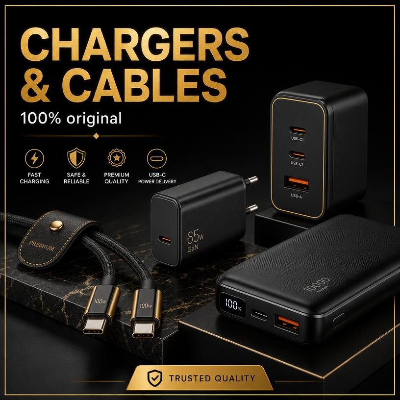 Original chargers, cables and power banks
